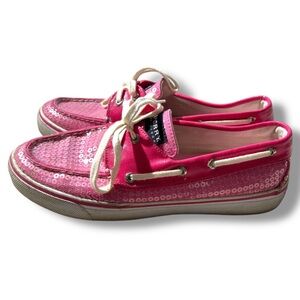 Sperry Top Sider Bahama Bright Pink Sequin Boat Shoes size 8
